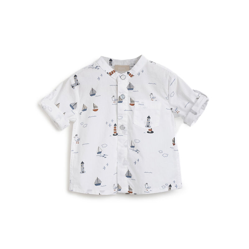 Boys White Printed Long Sleeve Shirt image number 1